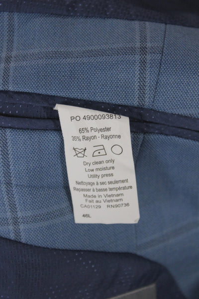 Michael Kors Mens Blazer Blue Plaid 65% Polyester Button Size 46