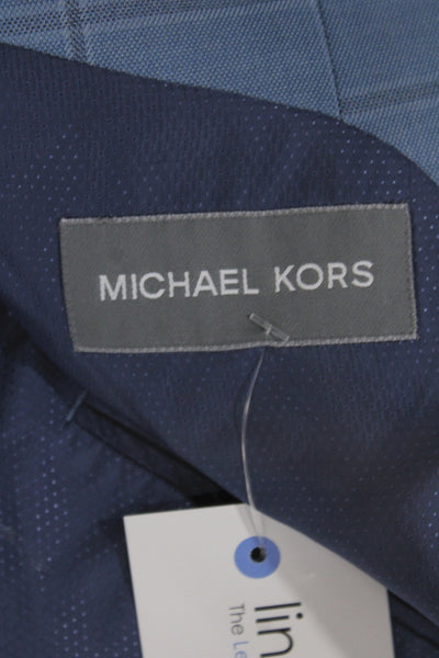 Michael Kors Mens Blazer Blue Plaid 65% Polyester Button Size 46