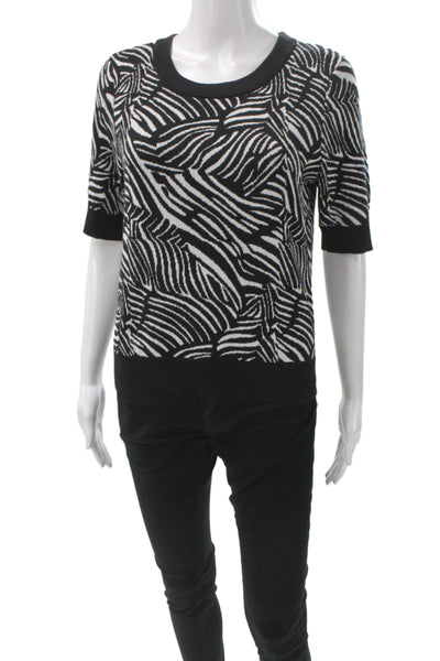 Michael Michael Kors Women Black Animal Print Scoop Neck Blouse Size Petite S