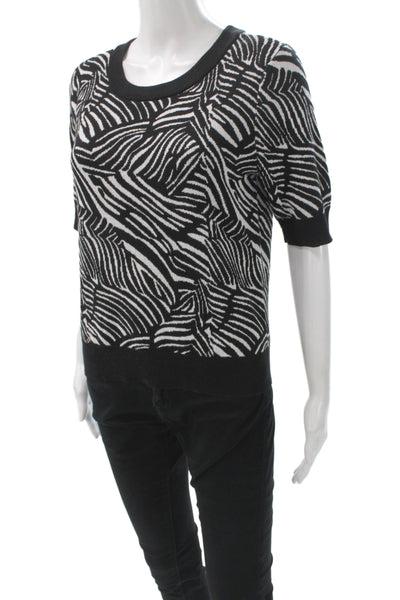Michael Michael Kors Women Black Animal Print Scoop Neck Blouse Size Petite S