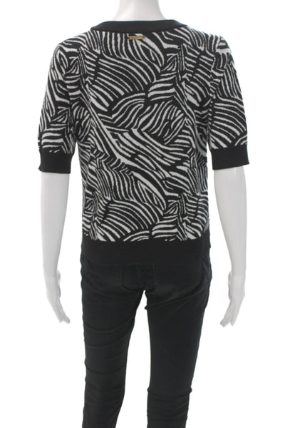 Michael Michael Kors Women Black Animal Print Scoop Neck Blouse Size Petite S