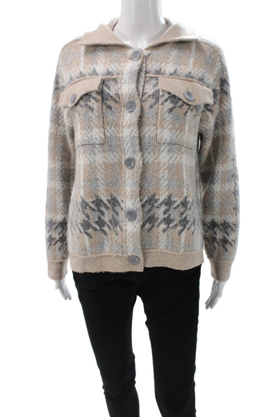 Tahari Women Basic Plaid Jacket Beige Button Long Sleeve Size S