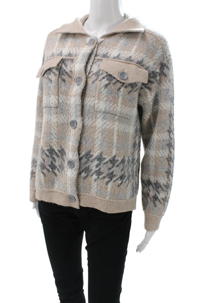 Tahari Women Basic Plaid Jacket Beige Button Long Sleeve Size S