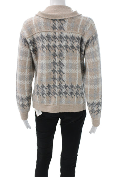 Tahari Women Basic Plaid Jacket Beige Button Long Sleeve Size S
