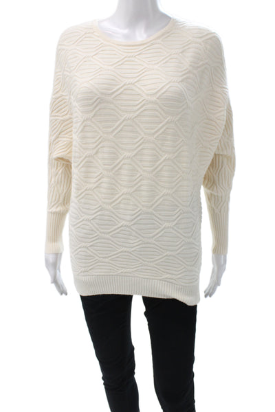 Magaschoni Womens Ivory Geometric Round Neck Pullover Long Sleeve Size XS