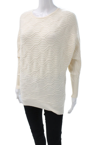 Magaschoni Womens Ivory Geometric Round Neck Pullover Long Sleeve Size XS