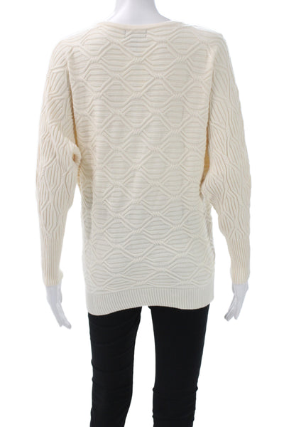 Magaschoni Womens Ivory Geometric Round Neck Pullover Long Sleeve Size XS