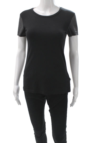 Theory Women Basic Black Cotton Crew Neck Short Sleeve T-Shirt Size 0P