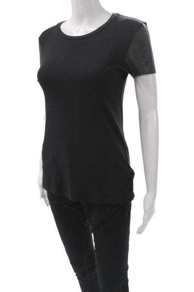 Theory Women Basic Black Cotton Crew Neck Short Sleeve T-Shirt Size 0P