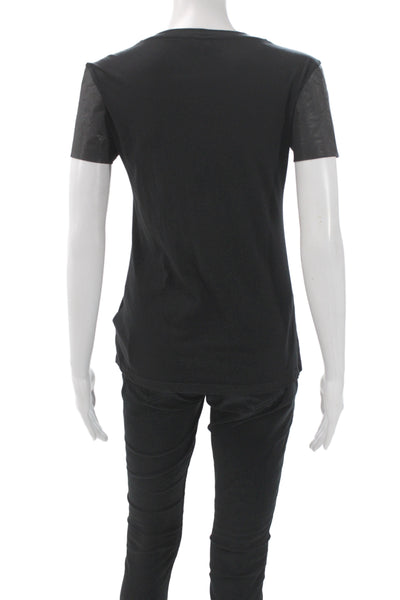 Theory Women Basic Black Cotton Crew Neck Short Sleeve T-Shirt Size 0P