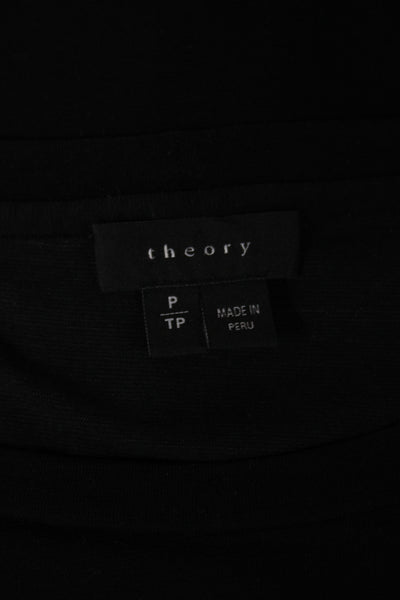 Theory Women Basic Black Cotton Crew Neck Short Sleeve T-Shirt Size 0P