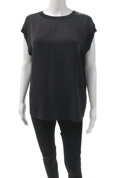 Vince Women Basic Silk Blouse Black Sleeveless Crew Neck Size XS