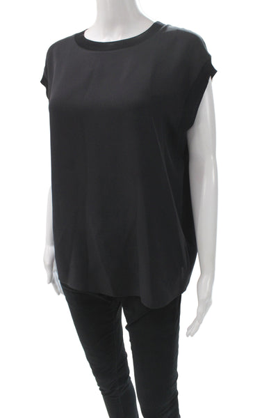 Vince Women Basic Silk Blouse Black Sleeveless Crew Neck Size XS