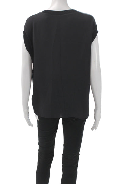 Vince Women Basic Silk Blouse Black Sleeveless Crew Neck Size XS