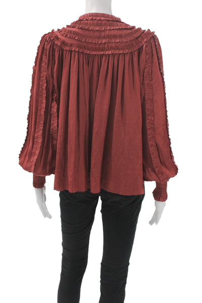 Ulla Johnson Womens Tunic Blouse Silk V-Neck Long Sleeve Red Size 2