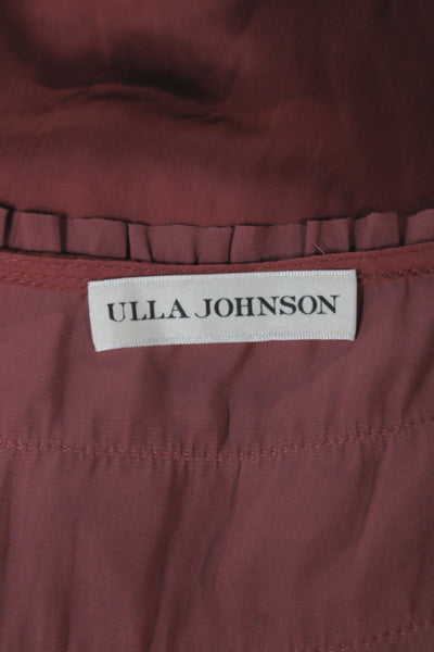 Ulla Johnson Womens Tunic Blouse Silk V-Neck Long Sleeve Red Size 2