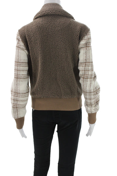 Jonathan Simkhai Women Bomber Jacket Plaid Brown Zip Long Sleeve Size XS