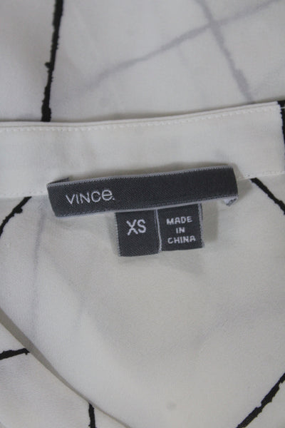 Vince Women Black Silk Check Basic Blouse Round Neck Short Sleeve Size XS