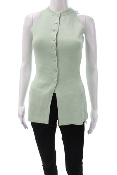 Aligne Womens Green Sleeveless Cardigan Sweater Crew Neck Size 0