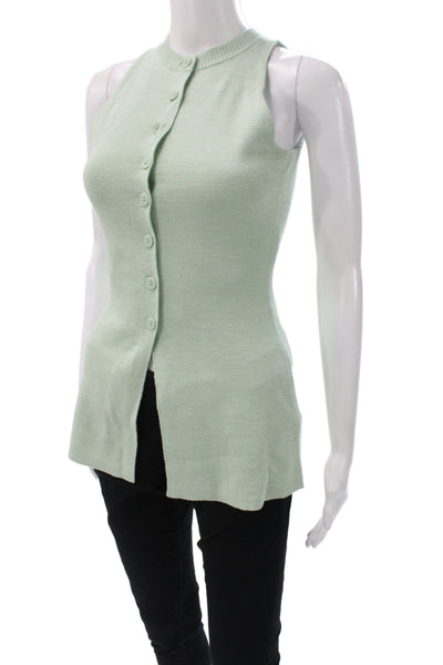 Aligne Womens Green Sleeveless Cardigan Sweater Crew Neck Size 0
