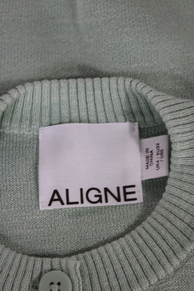 Aligne Womens Green Sleeveless Cardigan Sweater Crew Neck Size 0