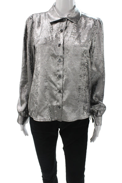 Frame Women Collared Metallic Silver Long Sleeve Button Blouse Size XS