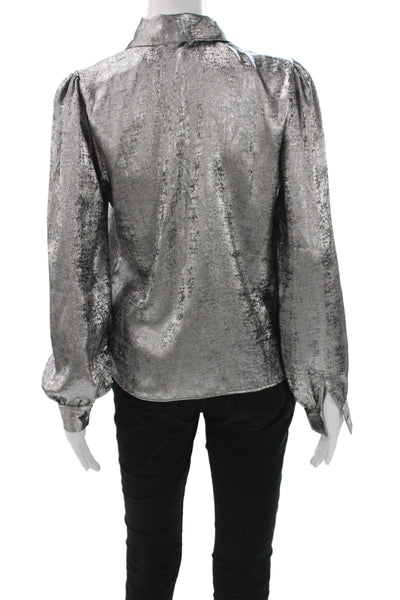 Frame Women Collared Metallic Silver Long Sleeve Button Blouse Size XS
