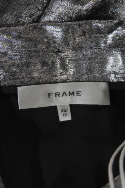 Frame Women Collared Metallic Silver Long Sleeve Button Blouse Size XS