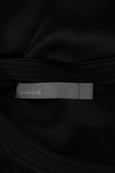 Vince Womens Silk Henley Short Sleeve Blouse Black Size L