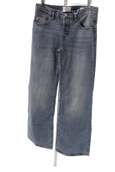 Frame Womens Wide-Leg Jeans Blue Mid Rise Cotton Button Size 25