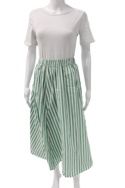 Le Bop Womens A-Line Striped Green Cotton Midi Skirt Size S