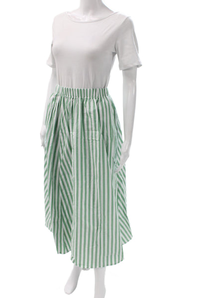 Le Bop Womens A-Line Striped Green Cotton Midi Skirt Size S