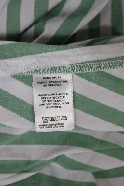 Le Bop Womens A-Line Striped Green Cotton Midi Skirt Size S