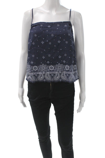 Madewell Women Camisole Blue Paisley Cotton Scoop Neck Sleeveless Size S