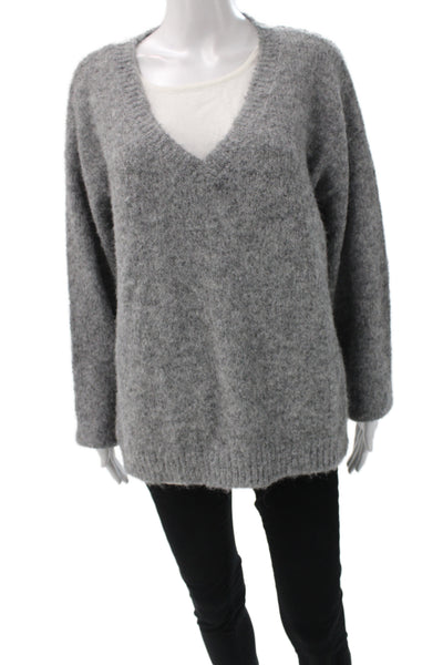 LNA Women V-Neck Pullover Sweater Gray Long Sleeve Size M