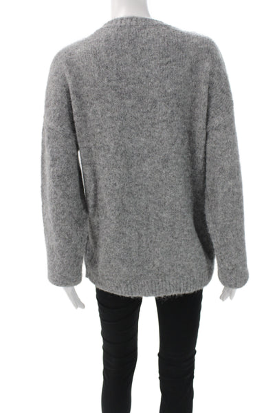 LNA Women V-Neck Pullover Sweater Gray Long Sleeve Size M