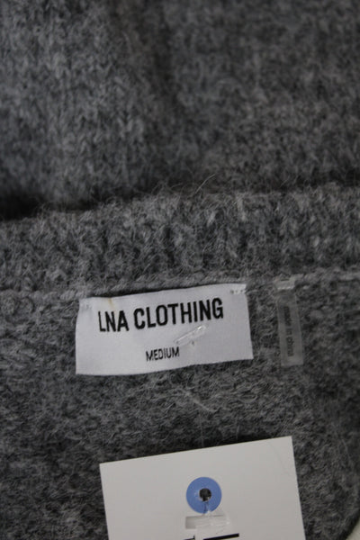 LNA Women V-Neck Pullover Sweater Gray Long Sleeve Size M
