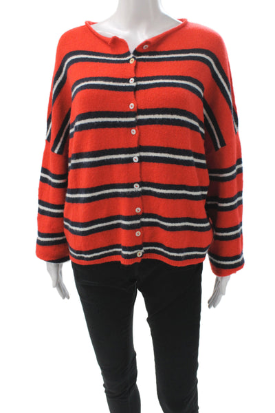 Things Between Women Cardigan Red Striped Long Sleeve Round Neck Size M