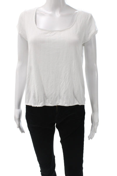 Lake Women Basic White Bamboo T-Shirt Short Sleeve Scoop Neck Size S