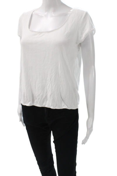 Lake Women Basic White Bamboo T-Shirt Short Sleeve Scoop Neck Size S