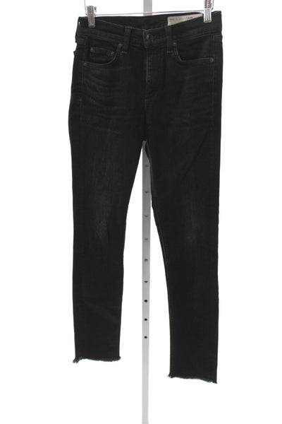 Rag & Bone Womens Black Skinny Jeans Button Cotton Blend Mid Rise Size 24