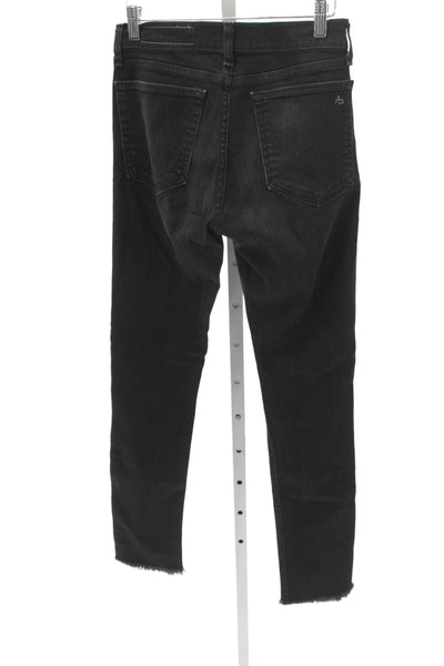 Rag & Bone Womens Black Skinny Jeans Button Cotton Blend Mid Rise Size 24