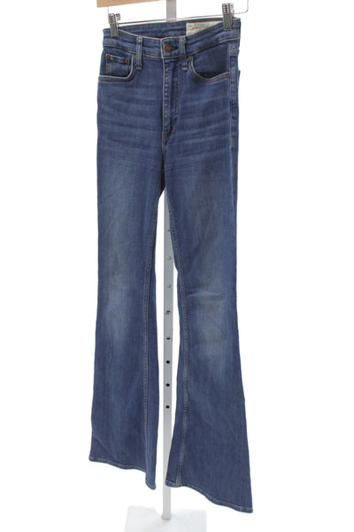 Rag & Bone Womens Flared Jeans Blue High Rise Button Fly 33 Inseam Size 23