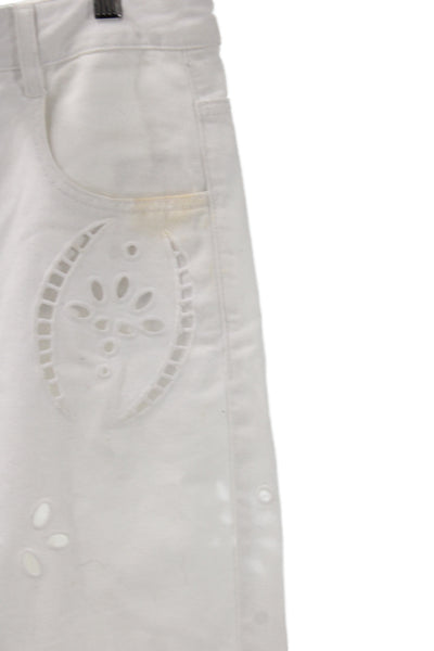 Isabel Marant Women Cropped Pants High Rise Floral White Cotton Size 38