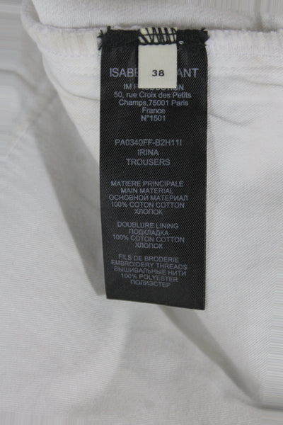Isabel Marant Women Cropped Pants High Rise Floral White Cotton Size 38