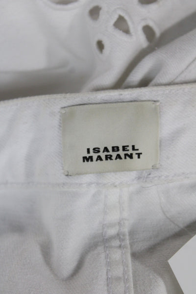 Isabel Marant Women Cropped Pants High Rise Floral White Cotton Size 38