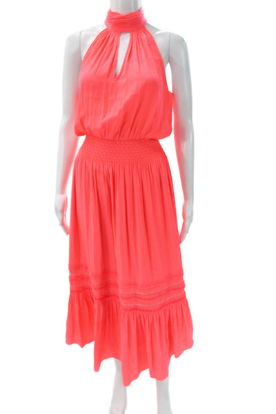 Ramy Brook Womens Pink Blouson Halter Long Dress Sleeveless Size XS
