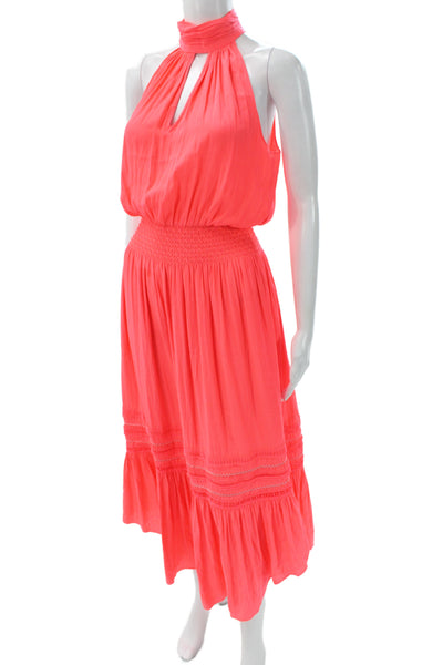 Ramy Brook Womens Pink Blouson Halter Long Dress Sleeveless Size XS