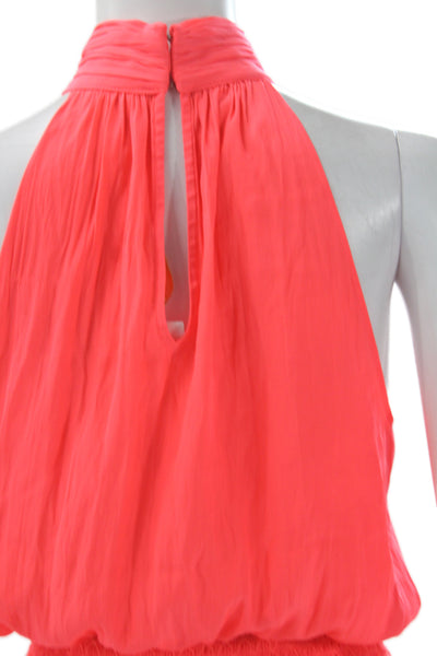 Ramy Brook Womens Pink Blouson Halter Long Dress Sleeveless Size XS