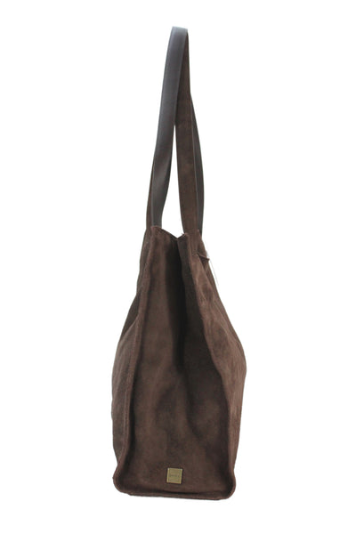 DKNY Womens Suede Magnet Closure Shoulder Handbag Espresso Brown